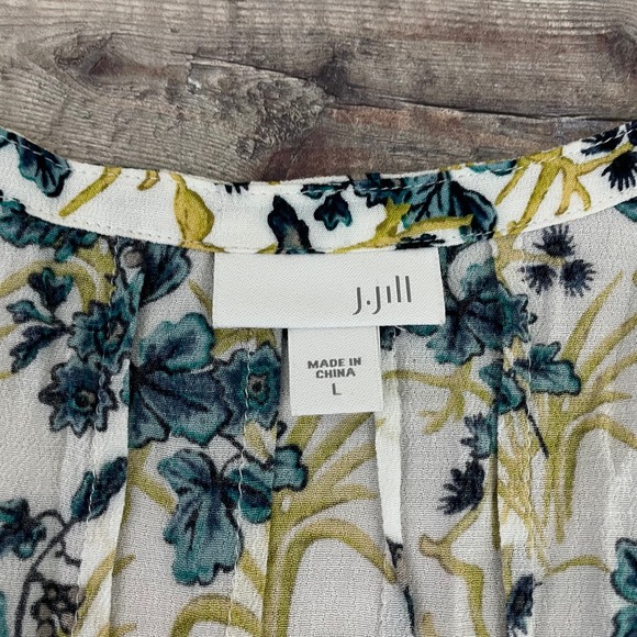 J. Jill Blouse Womens Large Blue Gold Floral Boho V Neck Shell Like Button Front - Picture 4 of 10